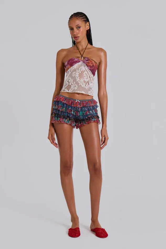 Jaded London CoOrds Women Eliana Devore Knit Bandeau Top In White Multi