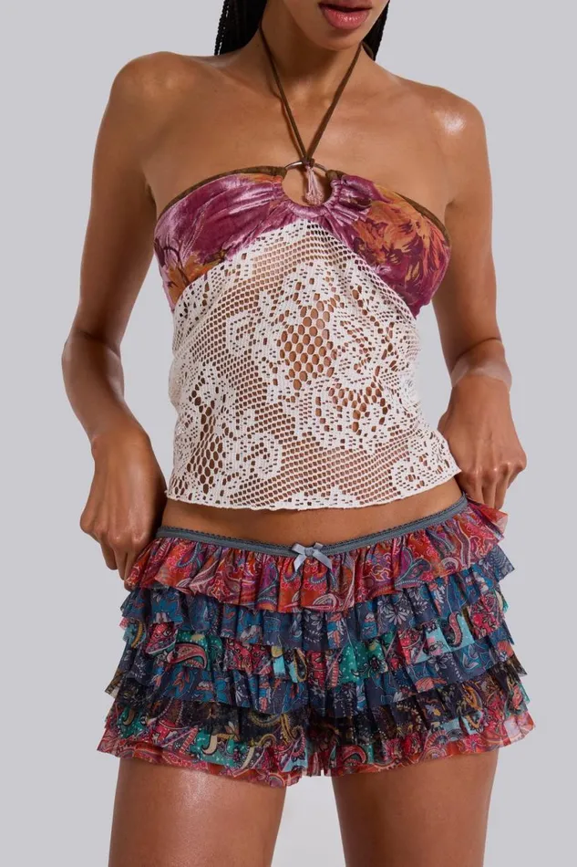Jaded London CoOrds Women Eliana Devore Knit Bandeau Top In White Multi