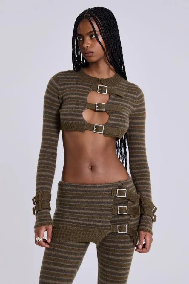 Jaded London CoOrds Women Veda Knitted Top Khaki