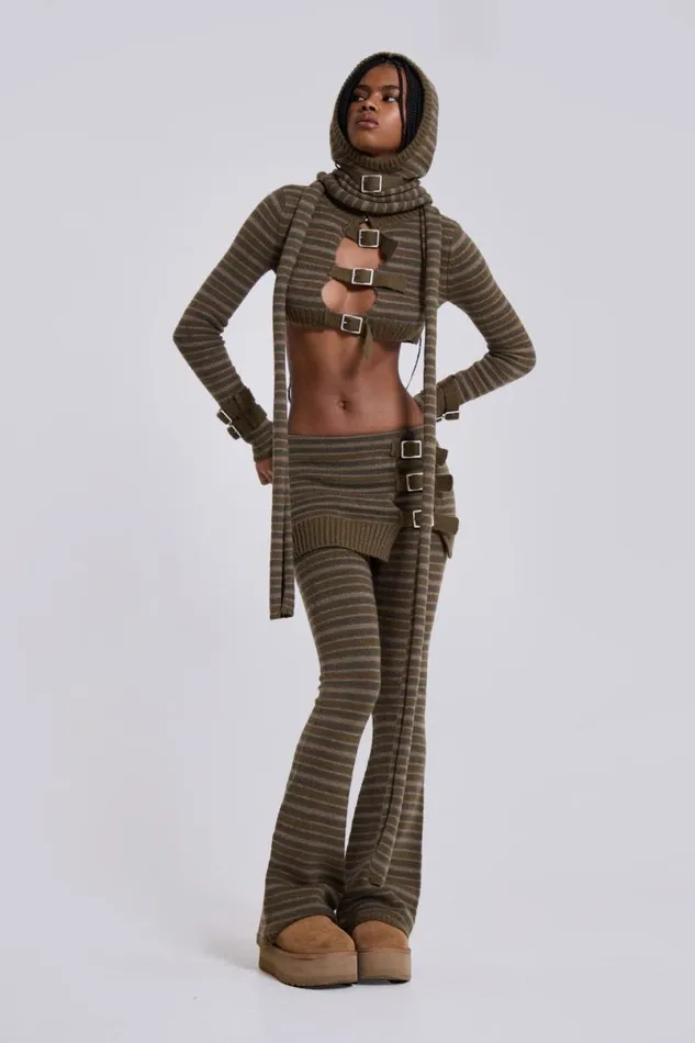 Jaded London CoOrds Women Veda Knitted Top Khaki