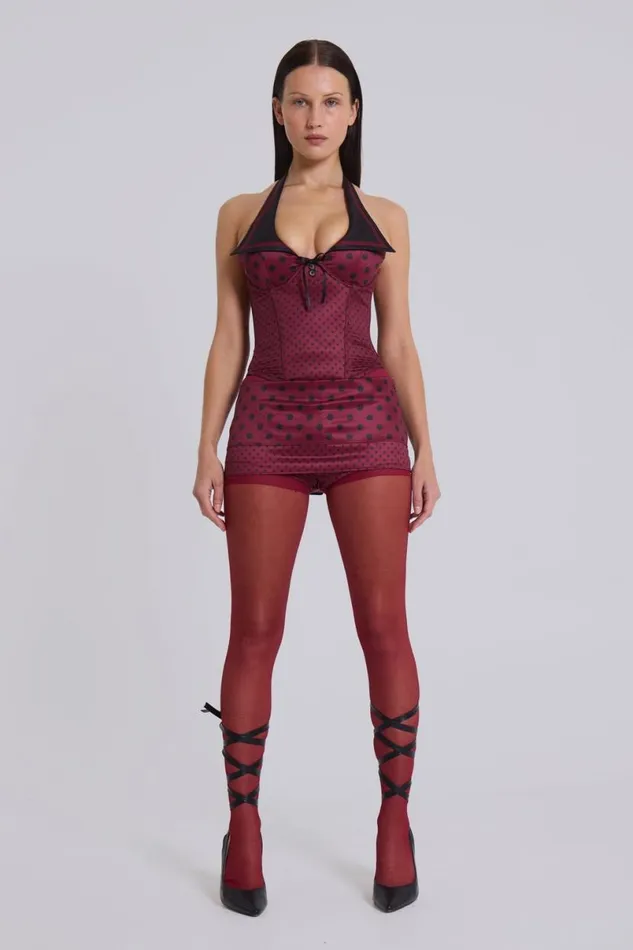 Jaded London Corsets Women Not Your Girlfriend Corset In Polkadot Burgundy