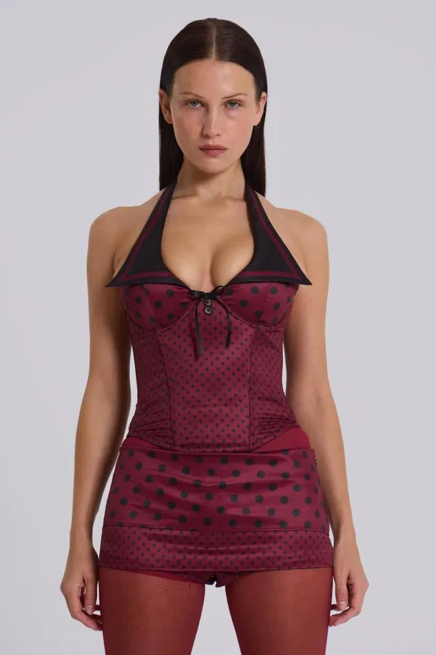 Jaded London Corsets Women Not Your Girlfriend Corset In Polkadot Burgundy