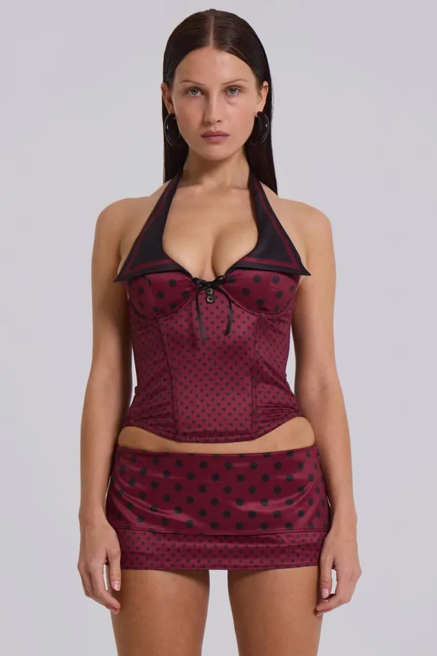 Jaded London Corsets Women Not Your Girlfriend Corset In Polkadot Burgundy