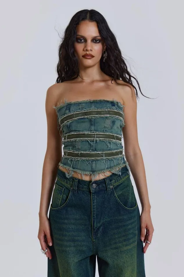 Jaded London Corsets Women SubRosa Denim Corset Top Blue