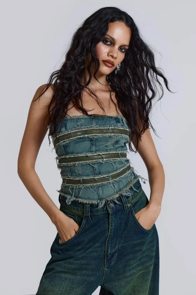 Jaded London Corsets Women SubRosa Denim Corset Top Blue