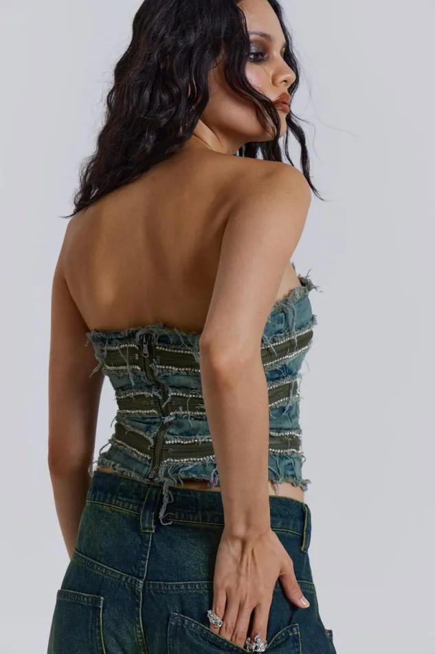 Jaded London Corsets Women SubRosa Denim Corset Top Blue