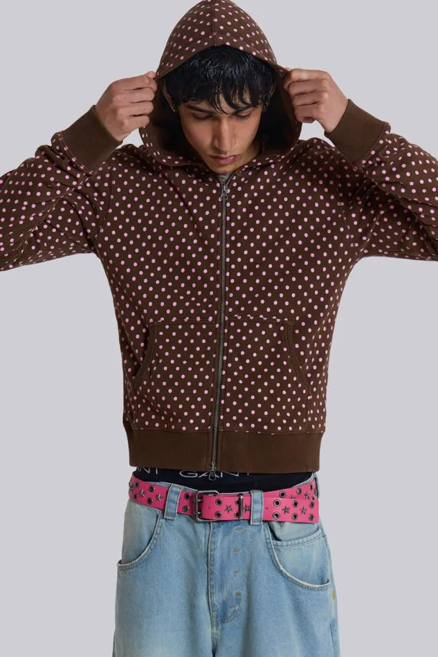Jaded London Hoodies and Sweatshirts Men Polka Dot Mini Monster Hoodie Brown