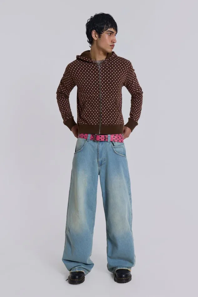 Jaded London Hoodies and Sweatshirts Men Polka Dot Mini Monster Hoodie Brown