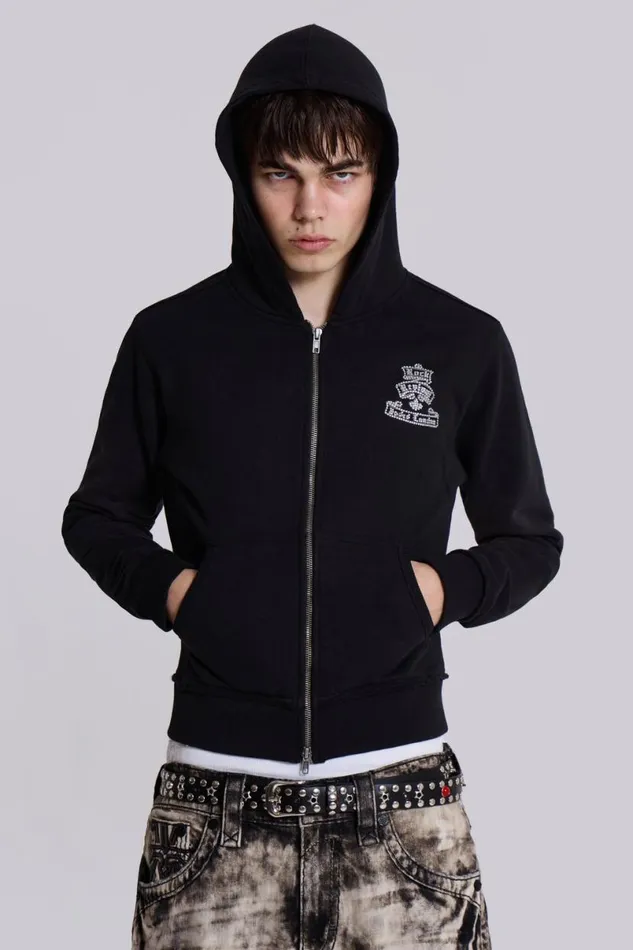 Jaded London Hoodies and Sweatshirts Men Rock Revival Diamante Mini Monster Hoodie Black