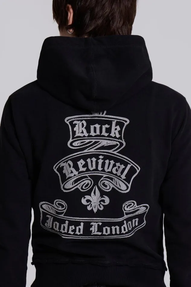 Jaded London Hoodies and Sweatshirts Men Rock Revival Diamante Mini Monster Hoodie Black
