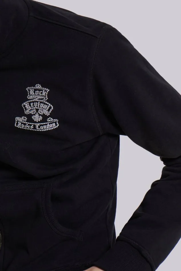 Jaded London Hoodies and Sweatshirts Men Rock Revival Diamante Mini Monster Hoodie Black