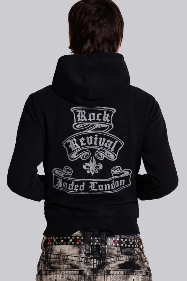 Jaded London Hoodies and Sweatshirts Men Rock Revival Diamante Mini Monster Hoodie Black