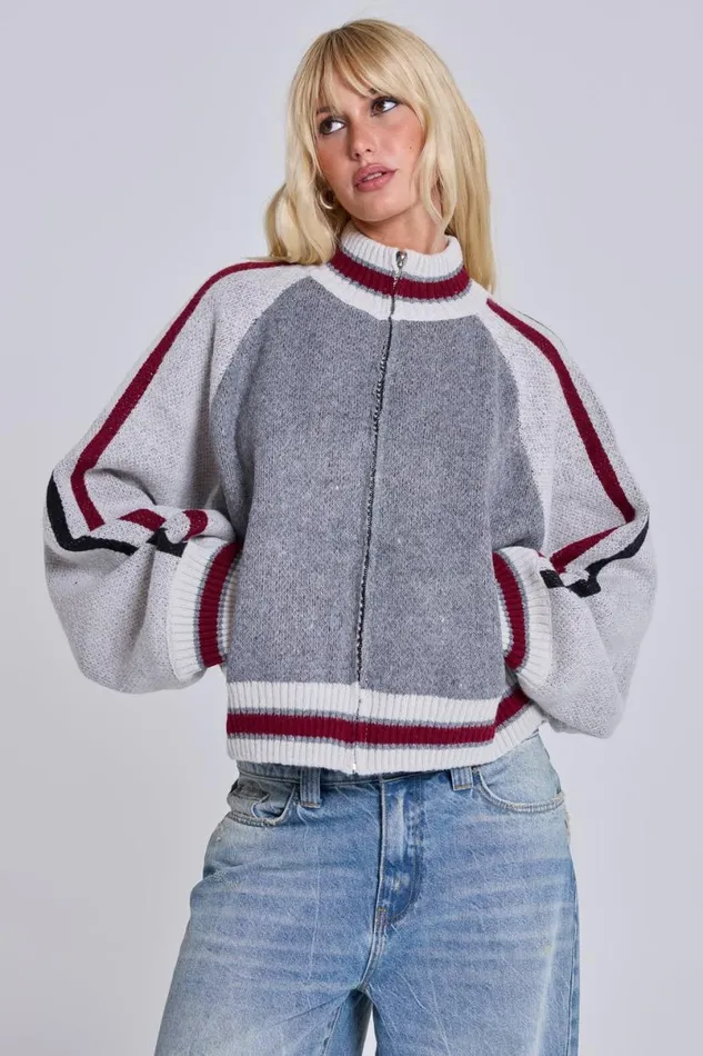 Jaded London Jackets Women Team 85 Knitted Bomber Jacket Grey