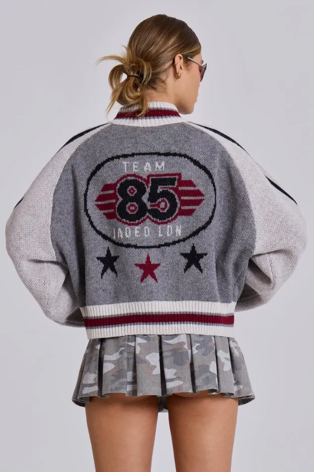 Jaded London Jackets Women Team 85 Knitted Bomber Jacket Grey