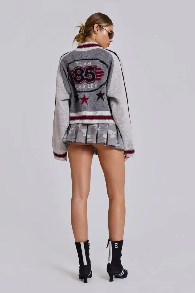 Jaded London Jackets Women Team 85 Knitted Bomber Jacket Grey