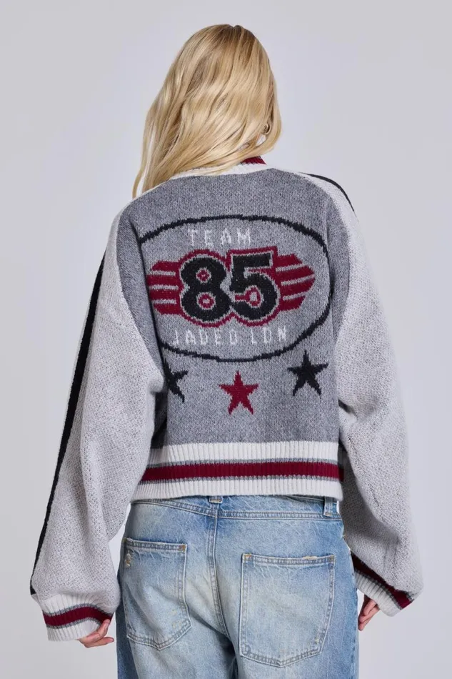 Jaded London Jackets Women Team 85 Knitted Bomber Jacket Grey