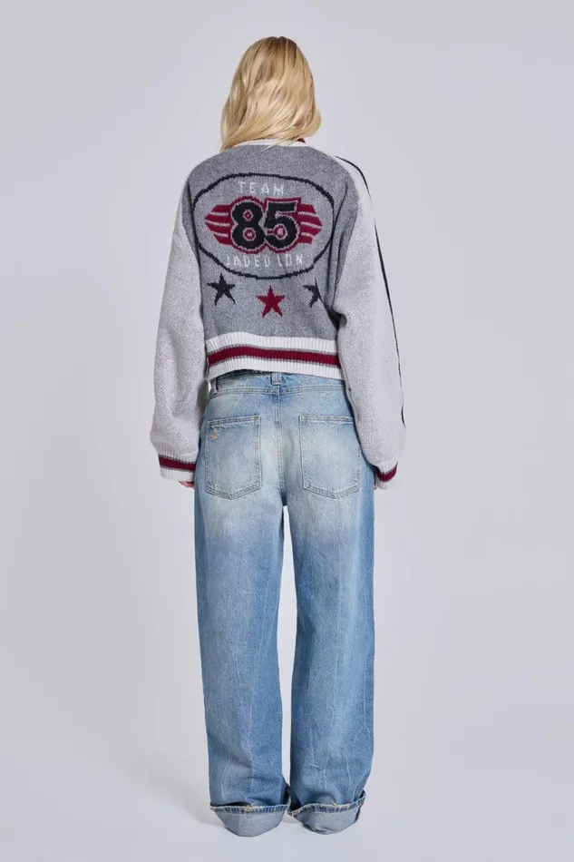 Jaded London Jackets Women Team 85 Knitted Bomber Jacket Grey