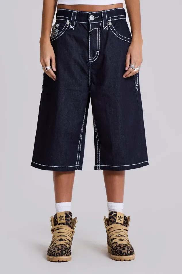 Jaded London Jeans Women Rock Revival River Colossus Jorts Blue