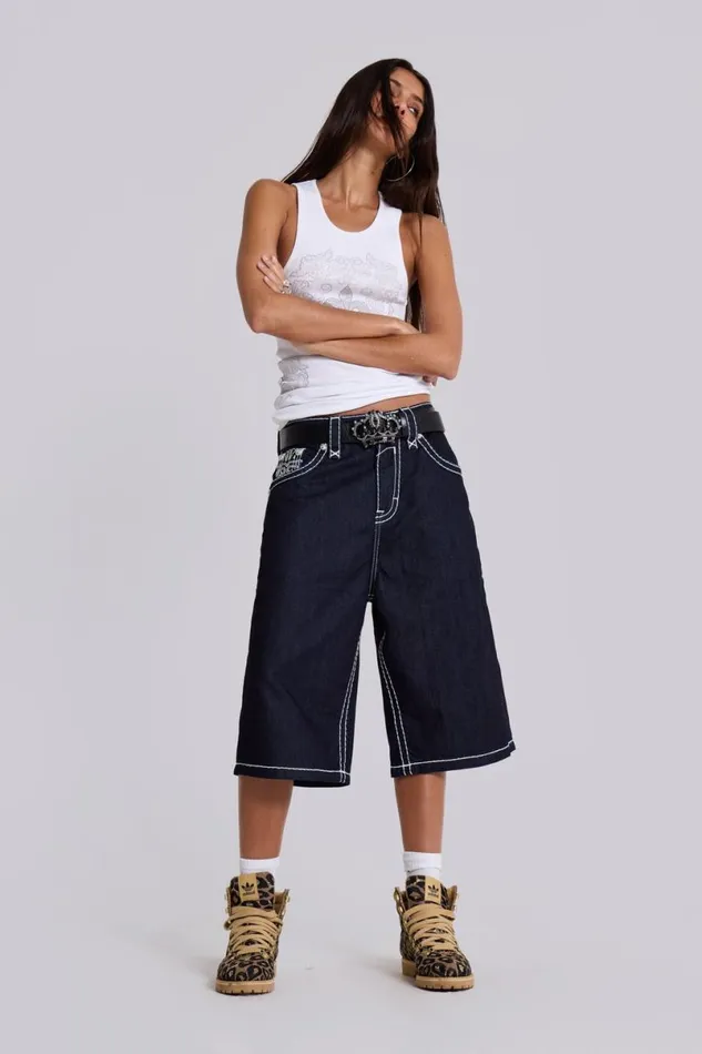 Jaded London Jeans Women Rock Revival River Colossus Jorts Blue