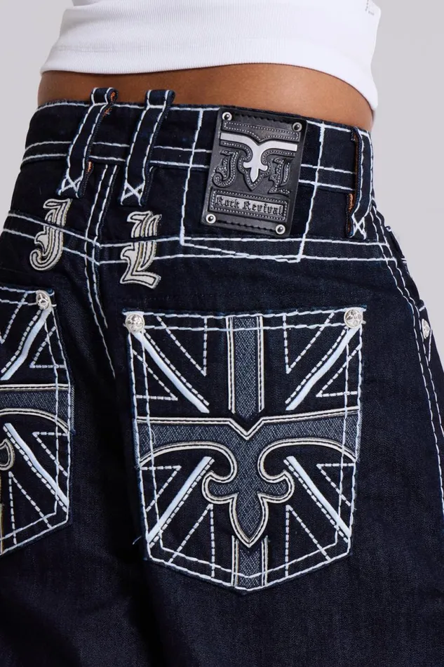 Jaded London Jeans Women Rock Revival River Colossus Jorts Blue