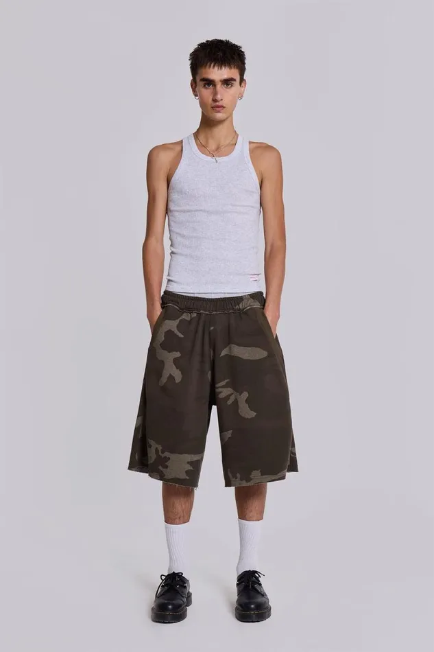 Jaded London Jorts and Shorts Men Camo Monster Jogger Shorts Camo