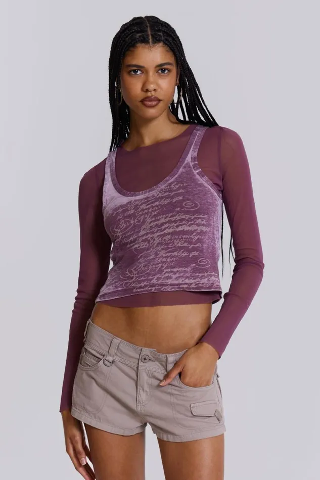 Jaded London Long Sleeve Tops Women Lia Top In Magenta Purple