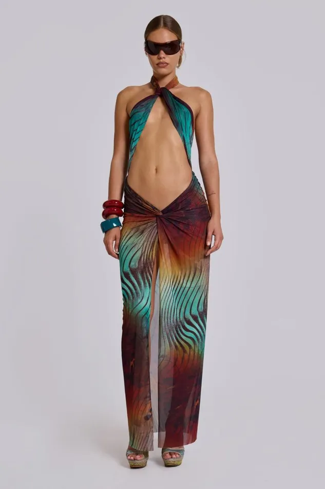Jaded London Maxi Dresses Women Akila Knotted Halter Maxi Dress Multi