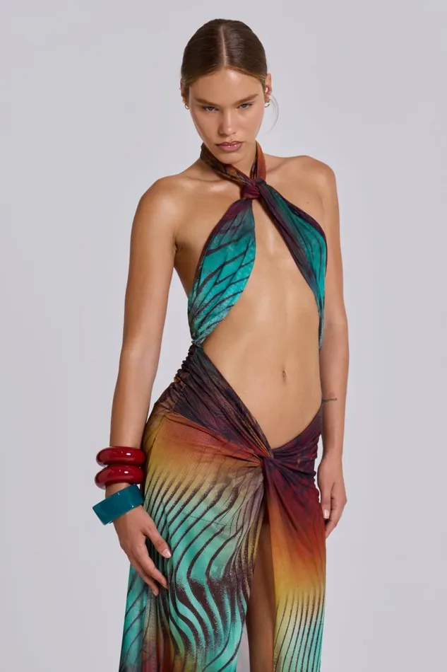 Jaded London Maxi Dresses Women Akila Knotted Halter Maxi Dress Multi