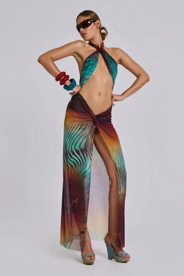 Jaded London Maxi Dresses Women Akila Knotted Halter Maxi Dress Multi