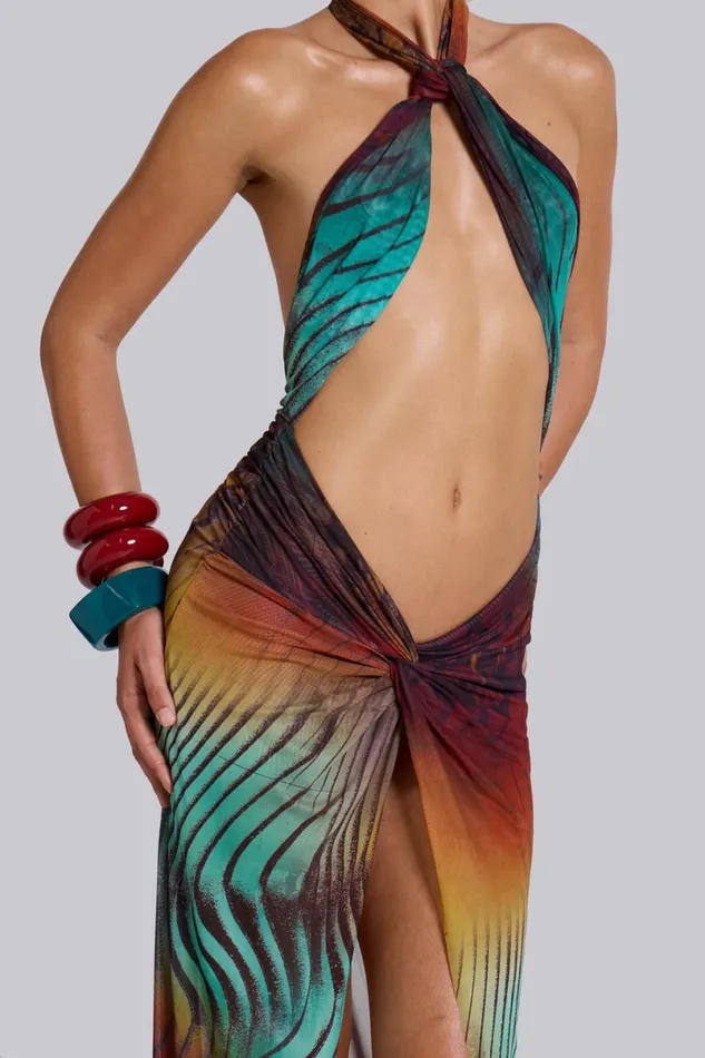 Jaded London Maxi Dresses Women Akila Knotted Halter Maxi Dress Multi