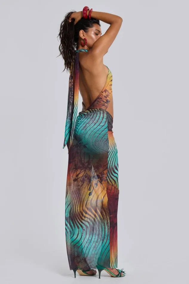Jaded London Maxi Dresses Women Akila Knotted Halter Maxi Dress Multi