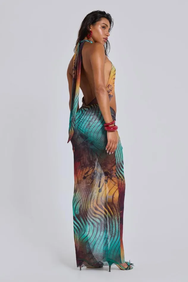 Jaded London Maxi Dresses Women Akila Knotted Halter Maxi Dress Multi