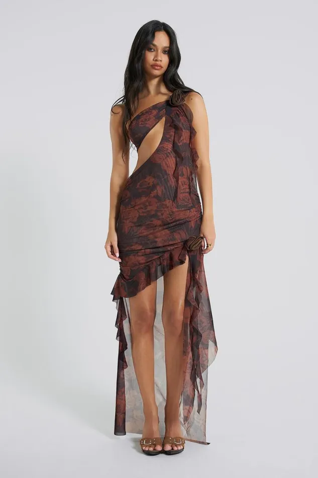 Jaded London Maxi Dresses Women Athena One Shoulder Draped Maxi Dress Black