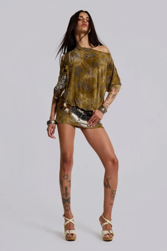 Jaded London Mini Dresses Women Ophidian Devore Backless Mini Dress Green