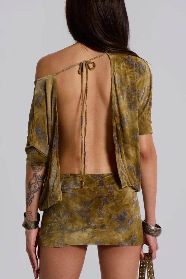 Jaded London Mini Dresses Women Ophidian Devore Backless Mini Dress Green