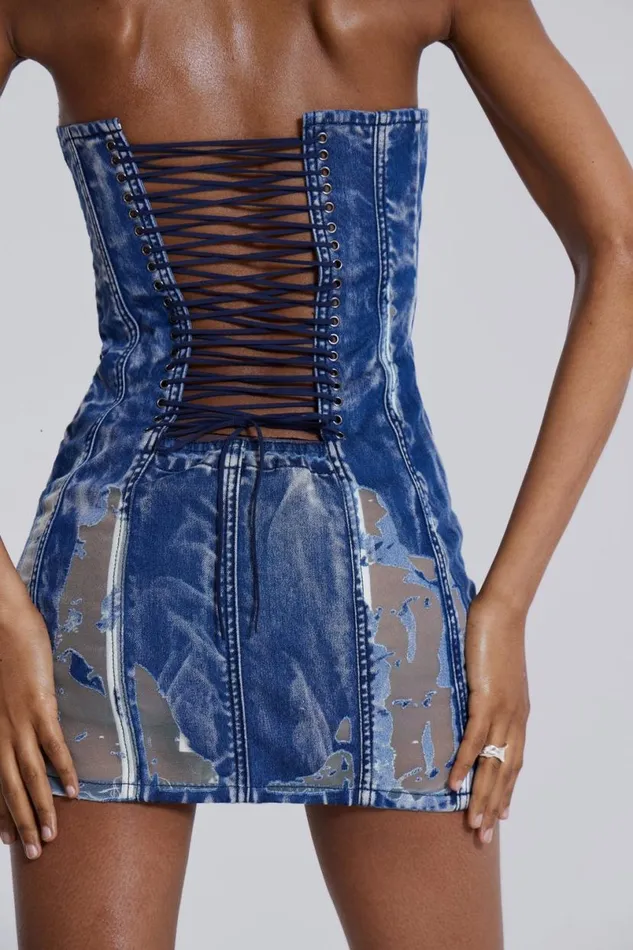 Jaded London Mini Dresses Women Zion Denim Corset Mini Dress Blue