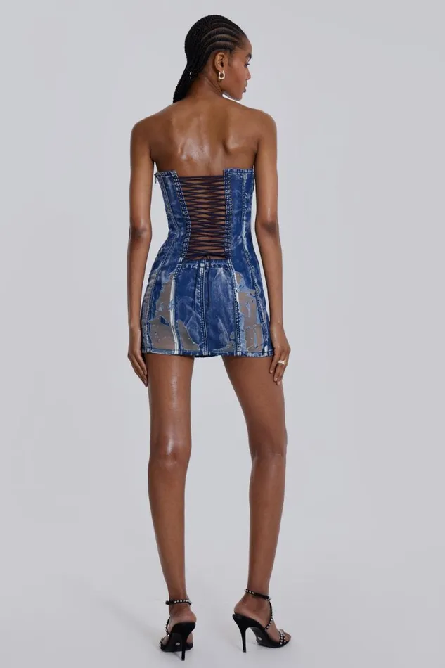 Jaded London Mini Dresses Women Zion Denim Corset Mini Dress Blue