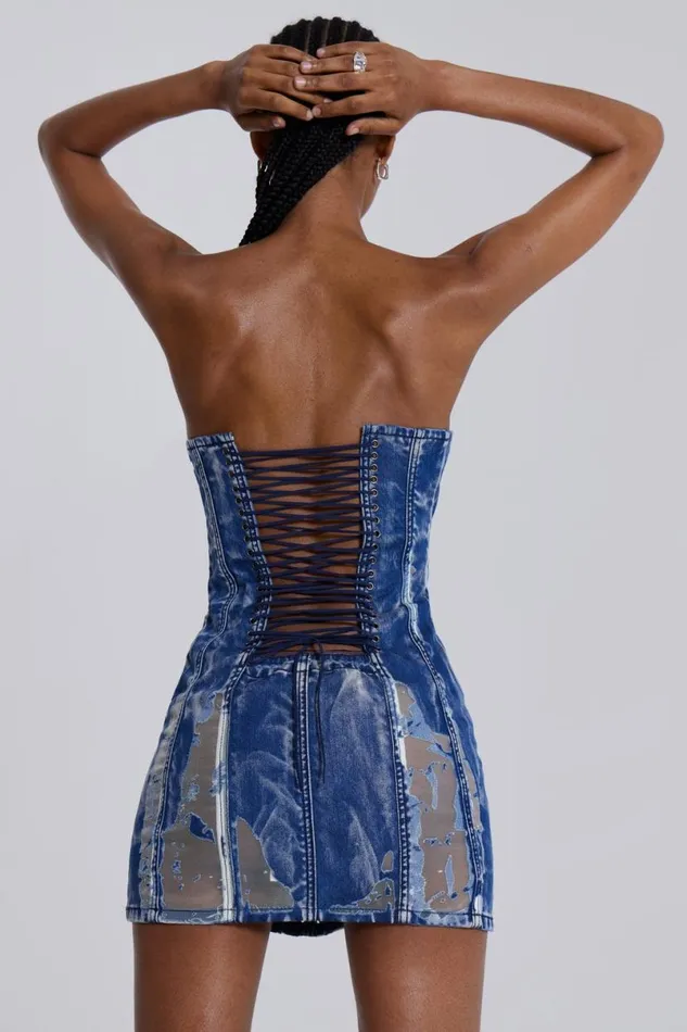 Jaded London Mini Dresses Women Zion Denim Corset Mini Dress Blue