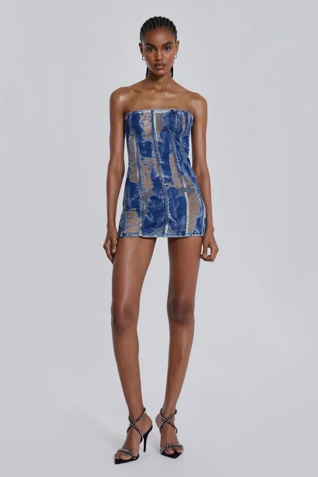 Jaded London Mini Dresses Women Zion Denim Corset Mini Dress Blue