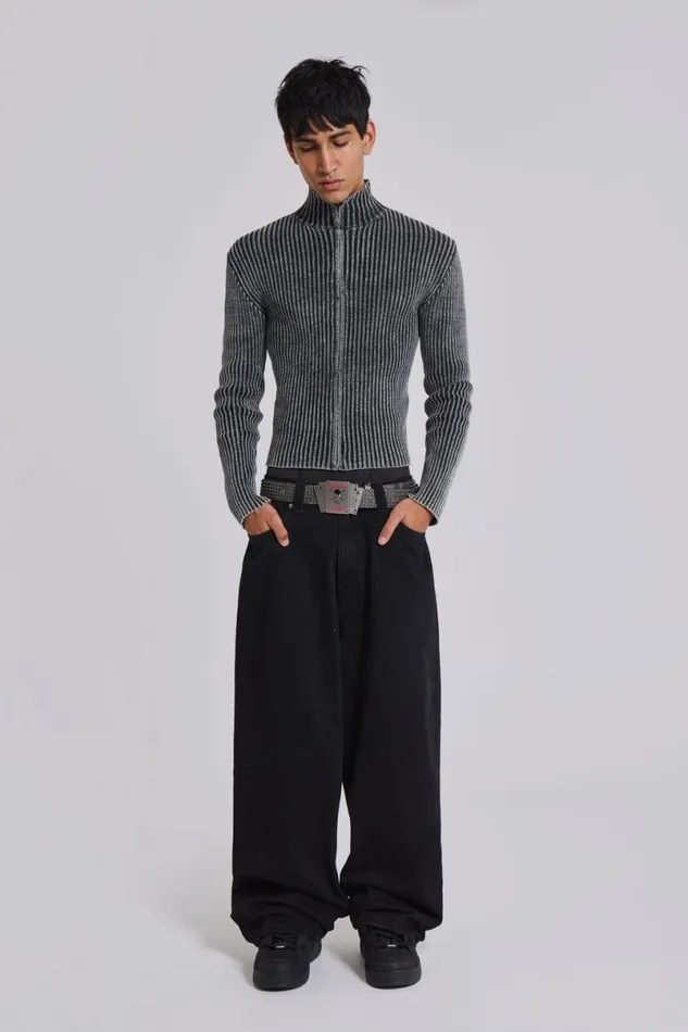 Jaded London Outerwear Men Black Lucid Knit Track Top Black