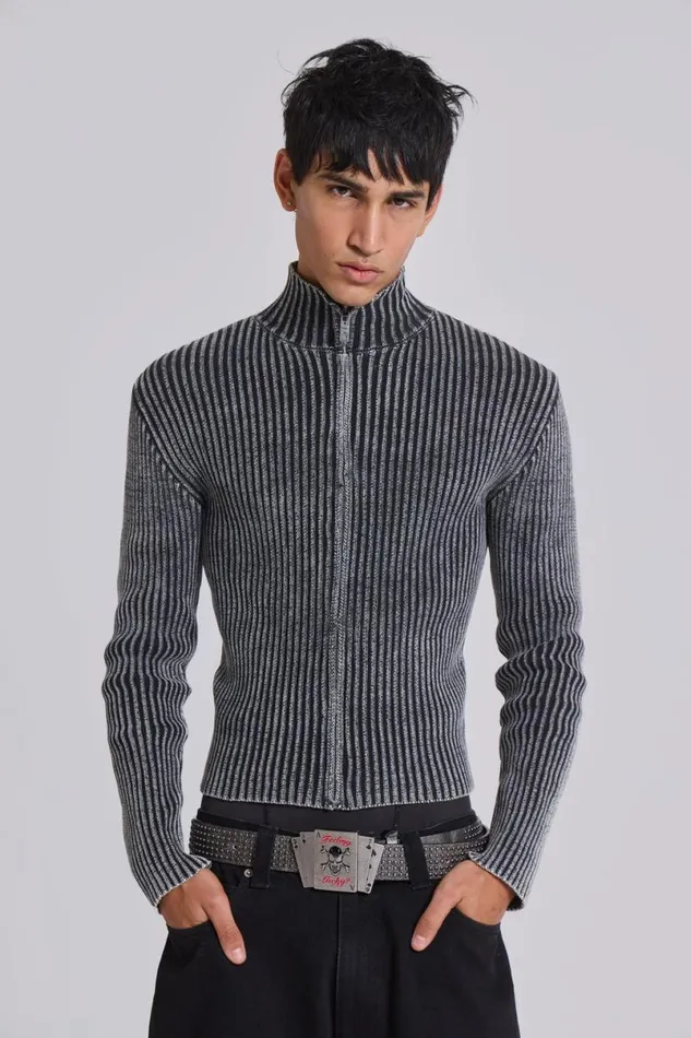 Jaded London Outerwear Men Black Lucid Knit Track Top Black