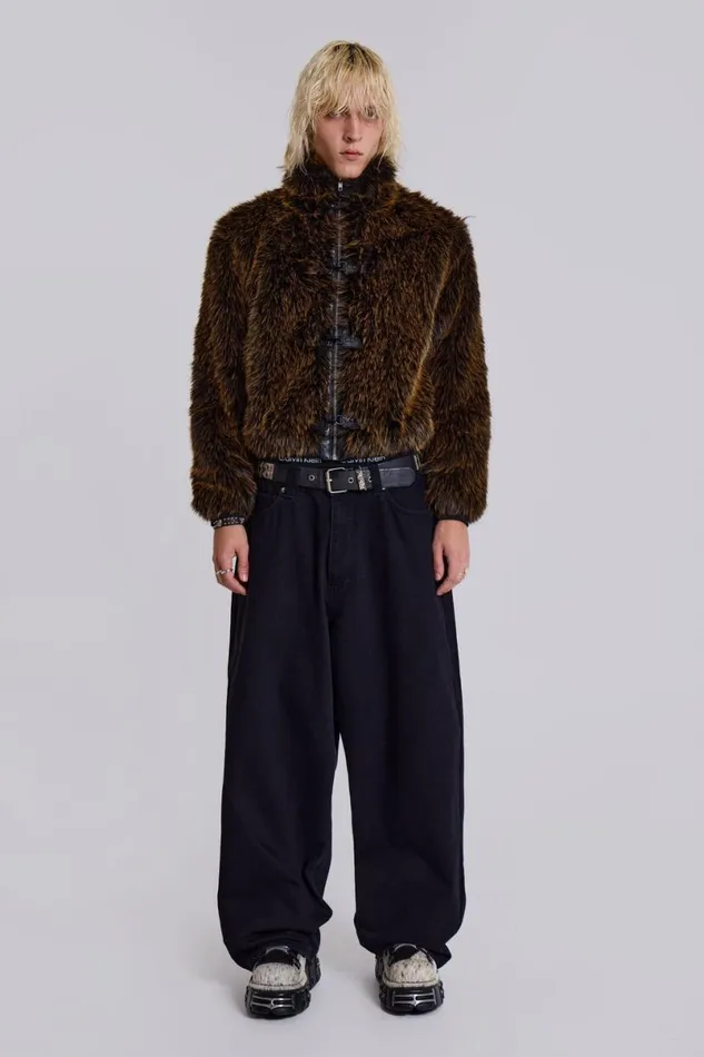 Jaded London Outerwear Men Brown Mendoza Faux Fur Jacket Brown
