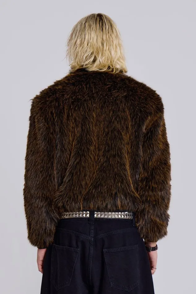 Jaded London Outerwear Men Brown Mendoza Faux Fur Jacket Brown
