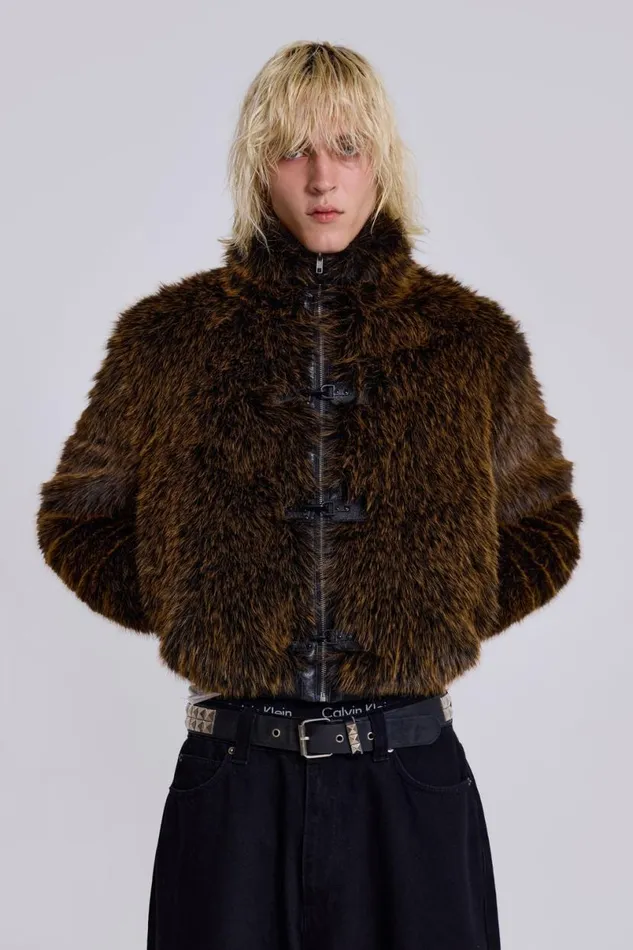 Jaded London Outerwear Men Brown Mendoza Faux Fur Jacket Brown