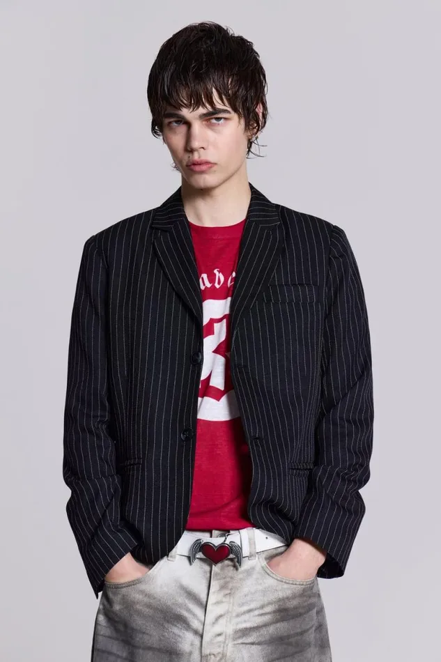 Jaded London Outerwear Men Slim Fit Pinstripe Blazer