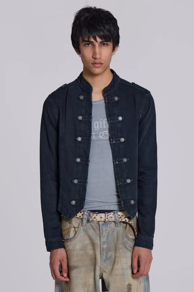 Jaded London Outerwear Men Washed Black Rebel Jacket Black
