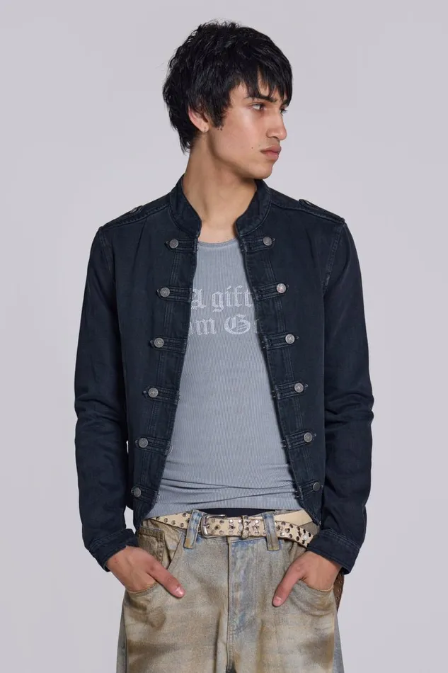 Jaded London Outerwear Men Washed Black Rebel Jacket Black