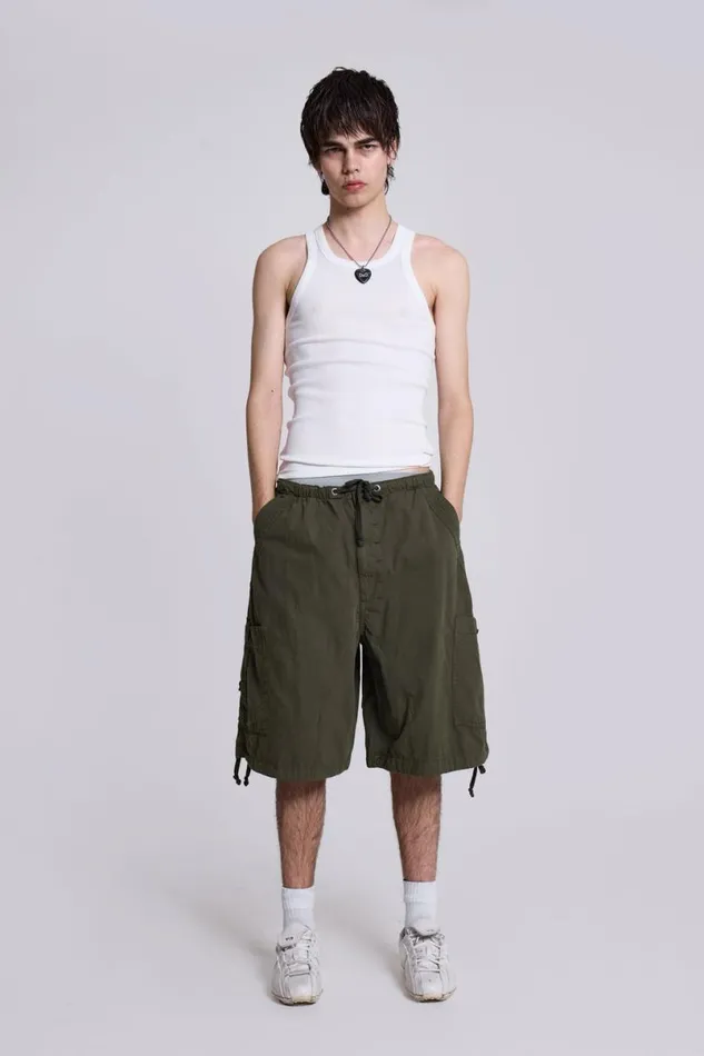 Jaded London Parachute Pants Women Khaki Parachute Cargo Shorts Khaki