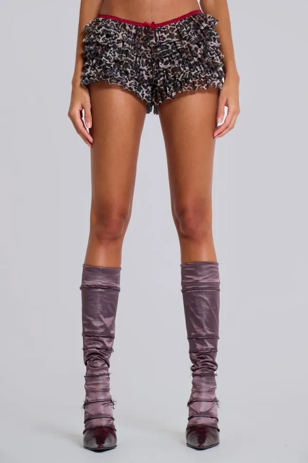 Jaded London Shorts and Jorts Women Leopard Rhea Mesh Bloomer Shorts Black