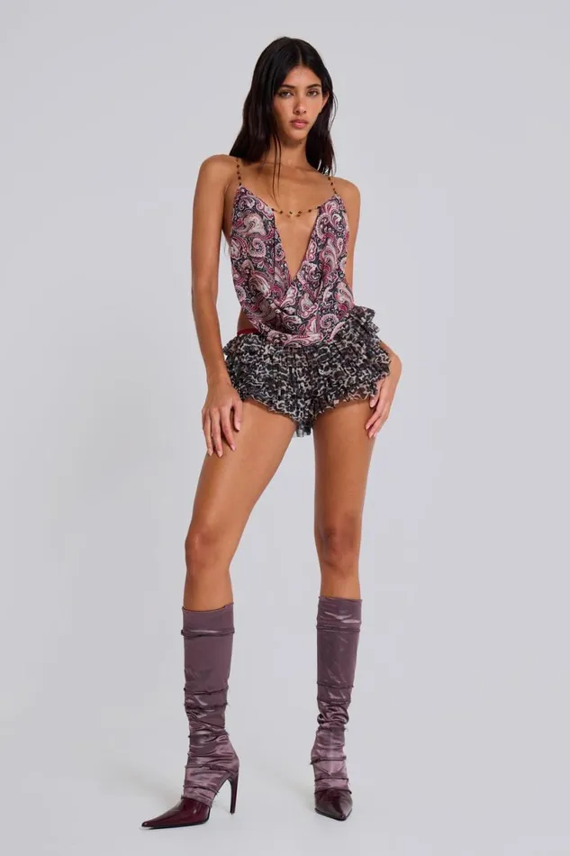 Jaded London Shorts and Jorts Women Leopard Rhea Mesh Bloomer Shorts Black